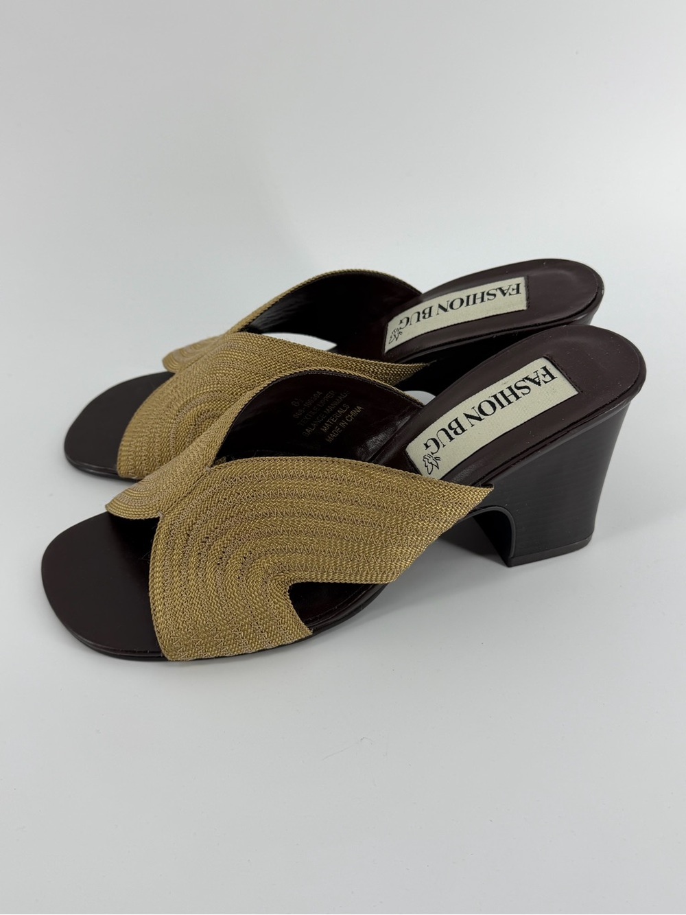 Fashion Bug Y2K Tan Woven Block Heel Mules, Women's 8.5